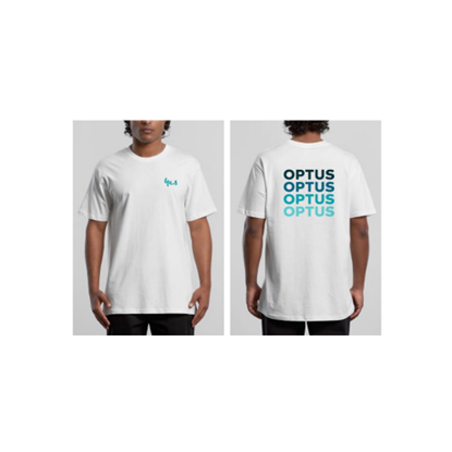 OPTUS AS COLOUR WHITE STACKED TEAL LOGO UNISEX TSHIRT