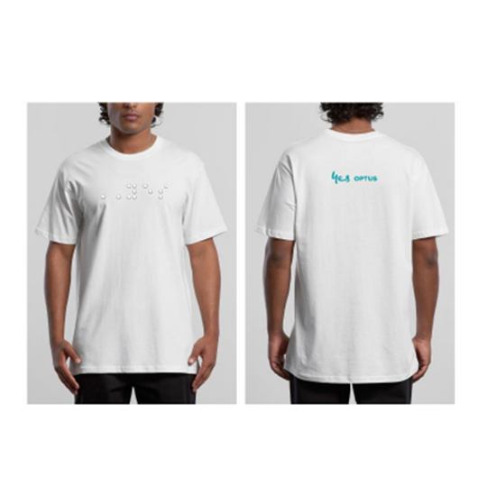Optus AS Colour White Braille logo Unisex Tshirt